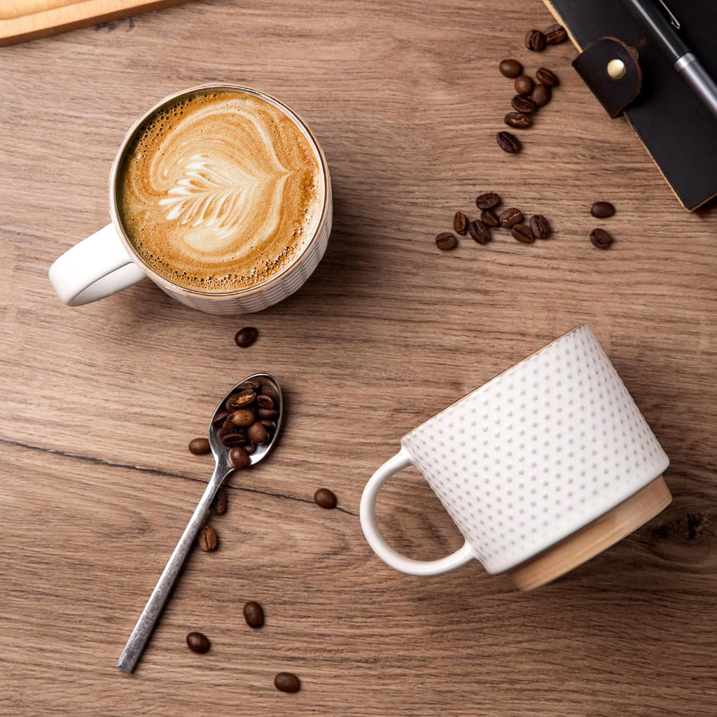 12oz Stackable Coffee Mugs with Stand, Ceramic Coffee Cups Set of 4