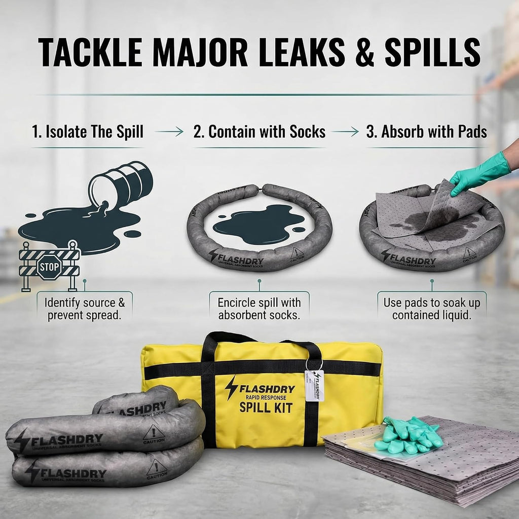 FlashDry Portable Universal Spill Kit Bag, Hazardous Clean Up Kit - 2 Kits