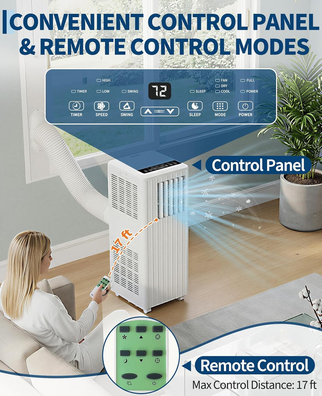 8000 BTU Portable Air Conditioner, 3-in-1 Cooling, Dehumidifying & Fan for Rooms Up to 350 Sq. Ft | Quiet Sleep Mode