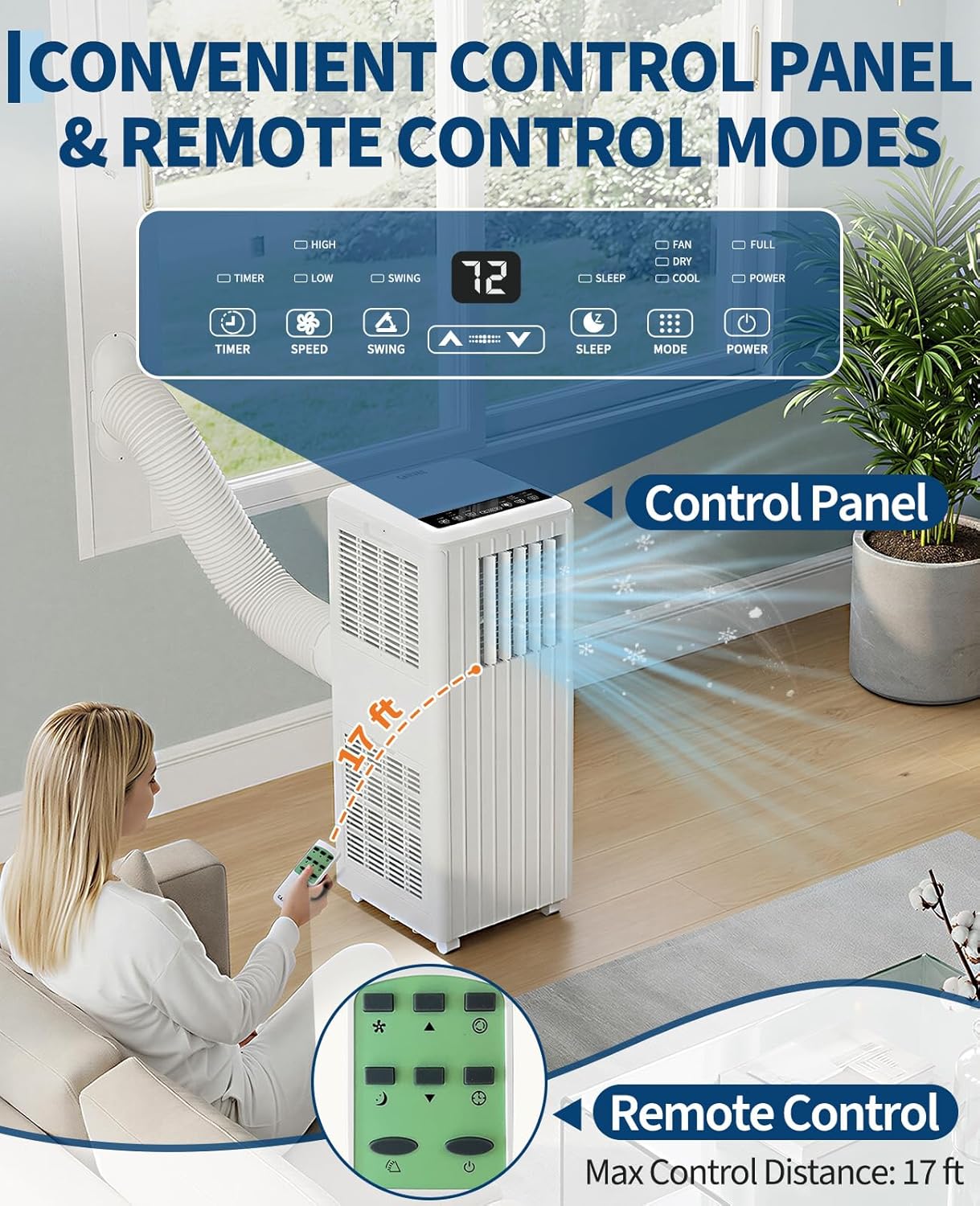 8000 BTU Portable Air Conditioner, 3-in-1 Cooling, Dehumidifying & Fan for Rooms Up to 350 Sq. Ft | Quiet Sleep Mode