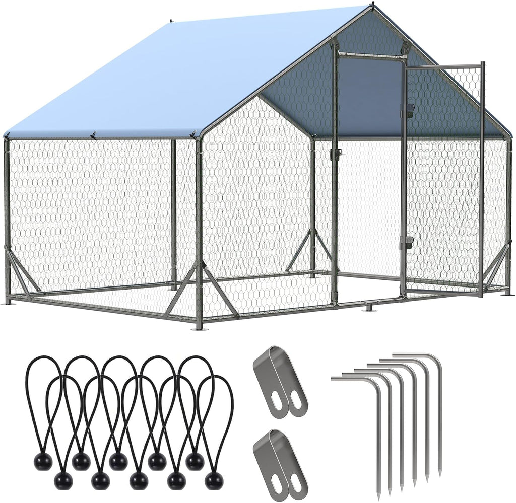Outdoor Metal Chicken Coop Large Walk-in Poultry Cage Spire-Shaped Chicken Run with Waterproof and Anti-Ultraviolet