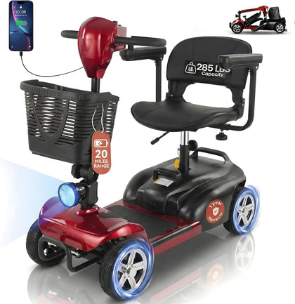 Mobility Scooter for Seniors – 20 Miles Range, 4 Wheel Foldable Electric Scooter, 24V 20Ah Battery, 300W Motor, 285