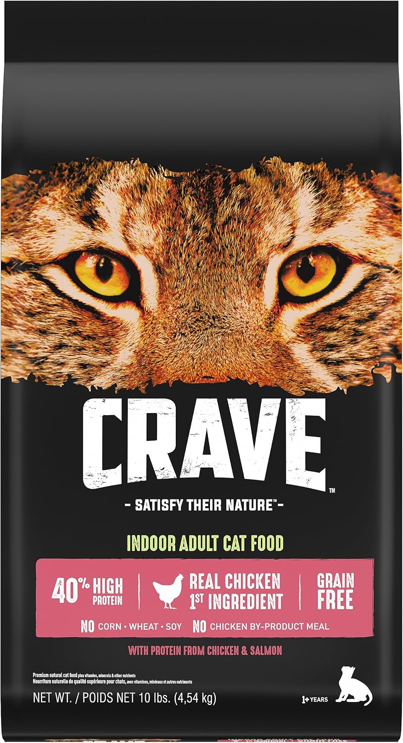 Grain Free High Protein Indoor Dry Cat Food, Chicken & Salmon, 10 lb