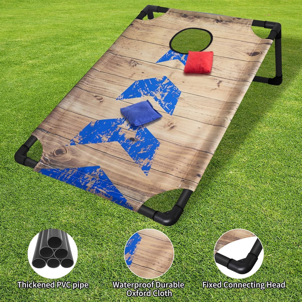 Portable Cornhole Set PVC Framed Corn Holes Outdoor Game Set with 2 Cornhole Boards, 8 Cornhole Bean Bags and
