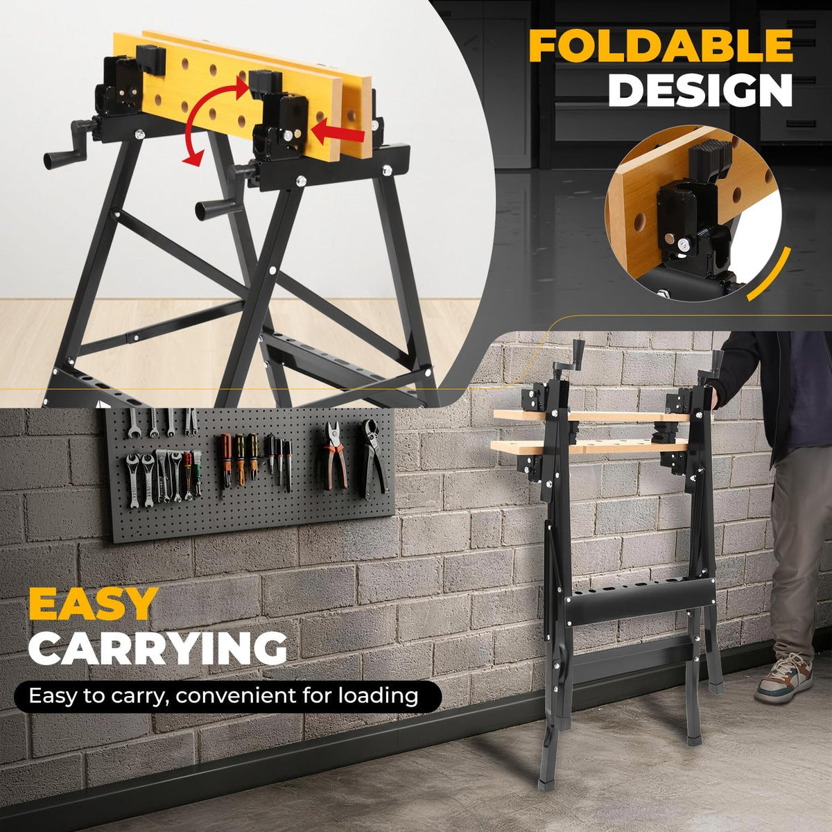 Folding Workbench w/Vise, 10-14" Clamp, Angles 0/45/90, 220Lb
