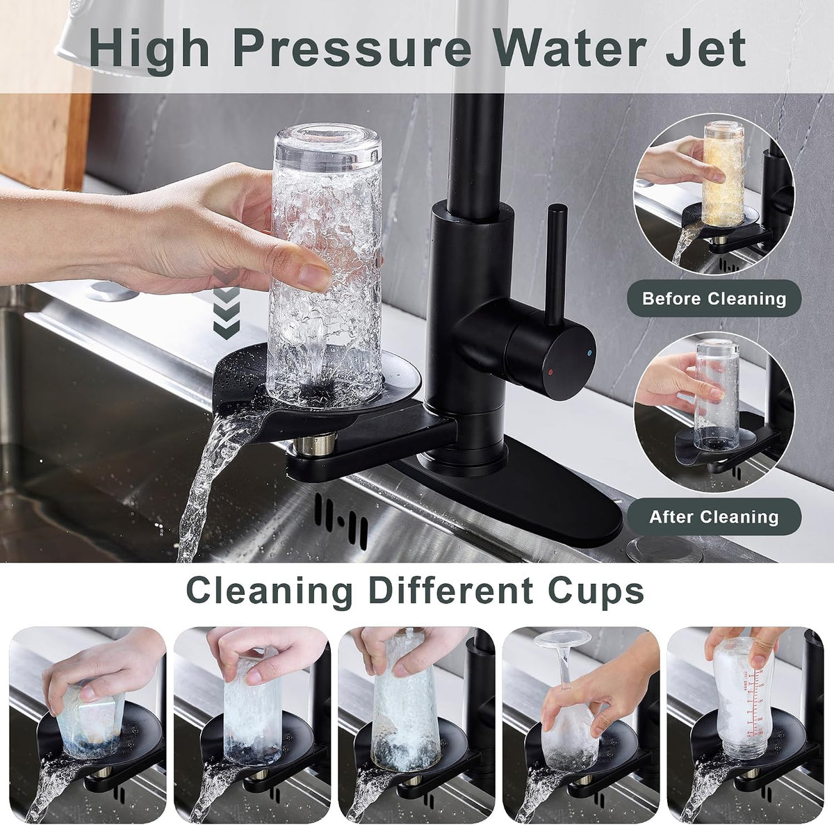 Kitchen Faucets with Glass Rinser Single Handle Kitchen Sink Faucet with Pull Out Sprayer, 1 or 3 Hole, High Arc Cup