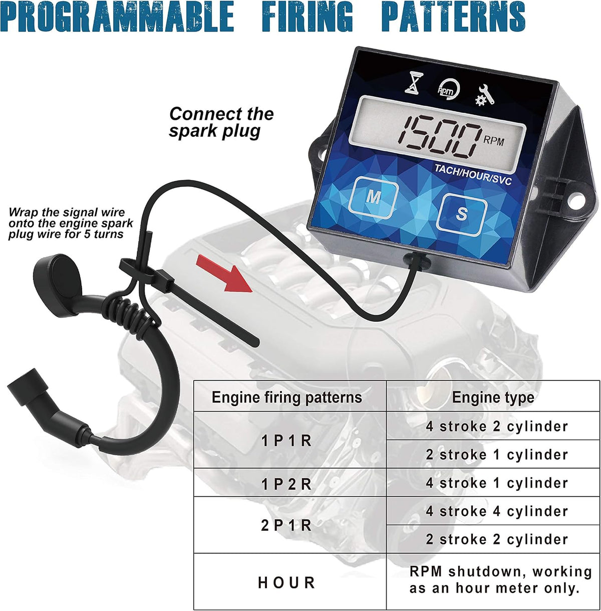 Runleader RL-HM011F Digital Hour Meter, Small Engine Tachometer