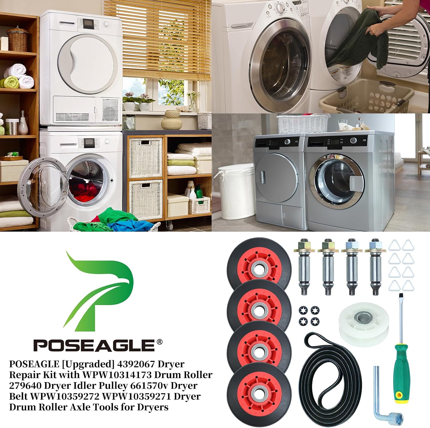 [Upgraded] 4392067 Dryer Repair Kit for Whirlpool Maytag Dryers | with WPW10314173 Drum Roller 279640 Dryer Idler