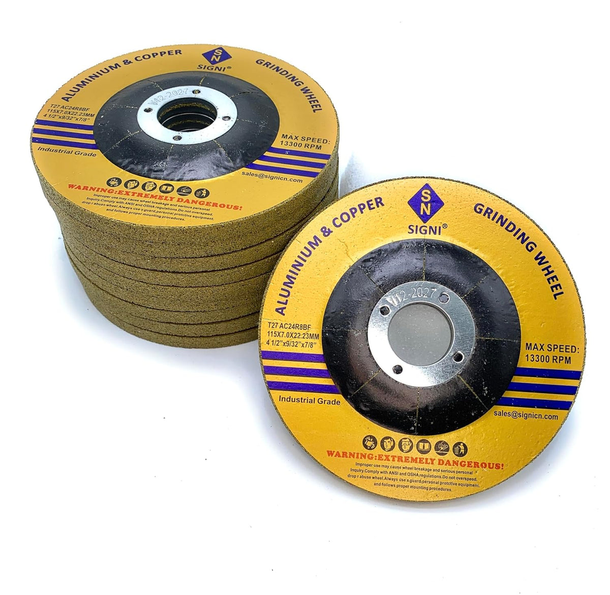 Signi Aluminum Grinding Wheel 4 1/2 for Aluminum Copper Non-Ferrous 10 Pack (Not Load While Grinding)