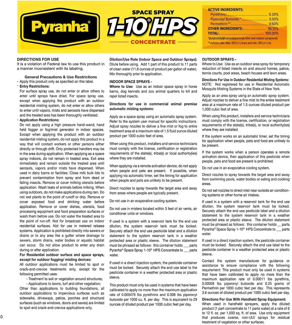 1-10 HPS Concentrate Refill - 2.5 Gallon for 30 Gal Automatic Spray Systems Indoor Barn Fly Control | Repels Horn