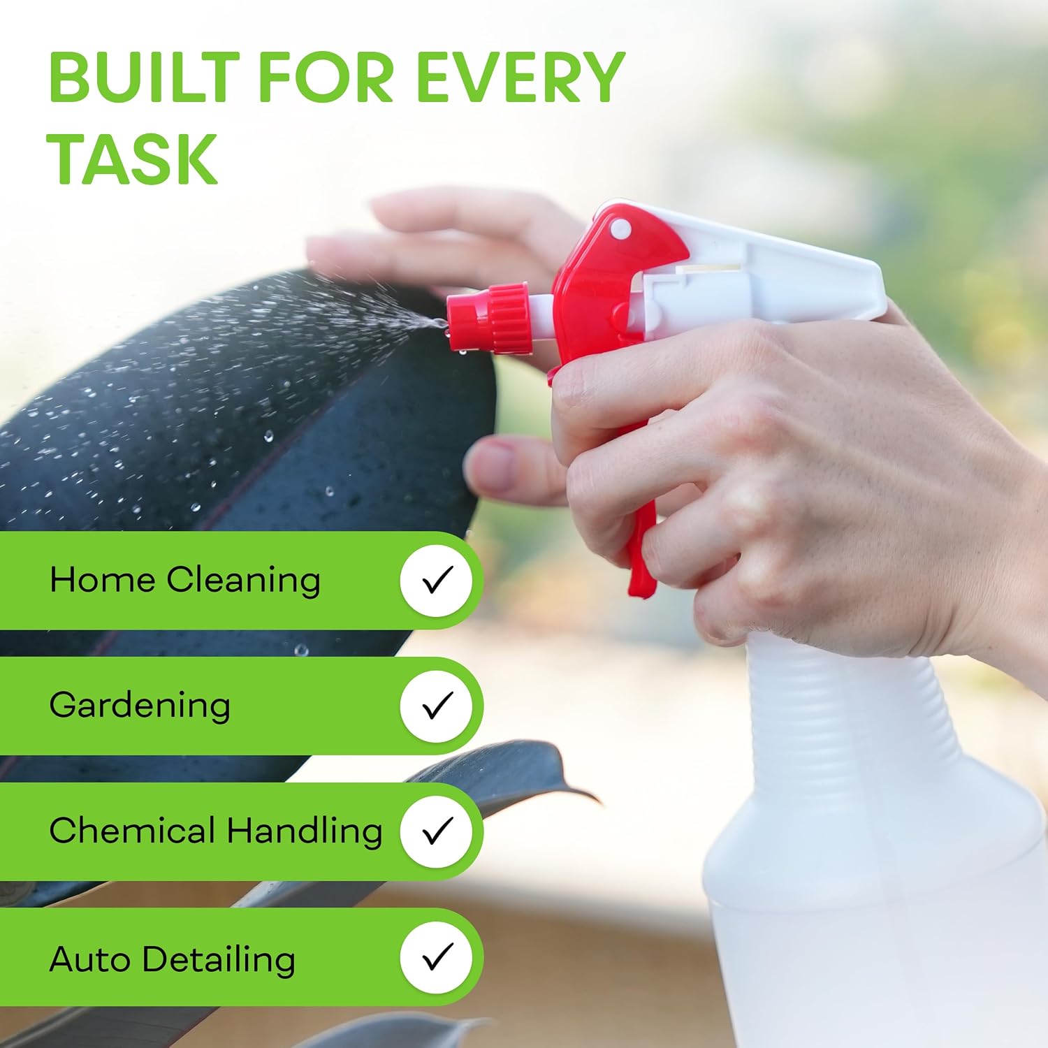 32 OZ Empty Plastic Spray Bottle, Heavy Duty with Adjustable Spray Nozzle, Chemical Resistant, All Purpose