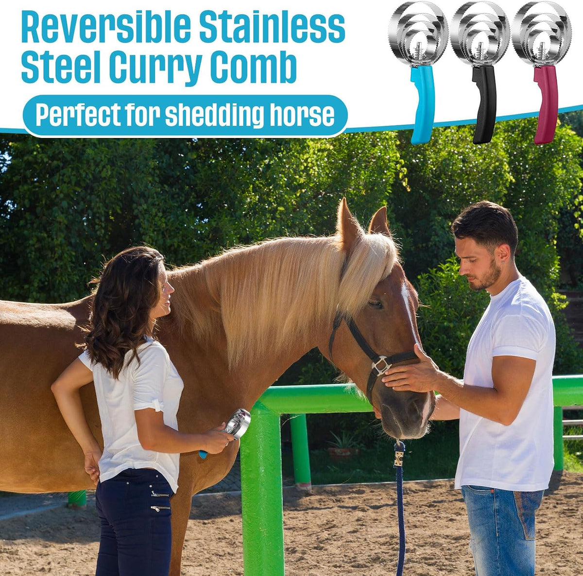 12 Pack 4 Rings Curry Comb Metal Horse Brush Reversible Stainless Steel Horse Brush Scraper with Comfortable Grip for