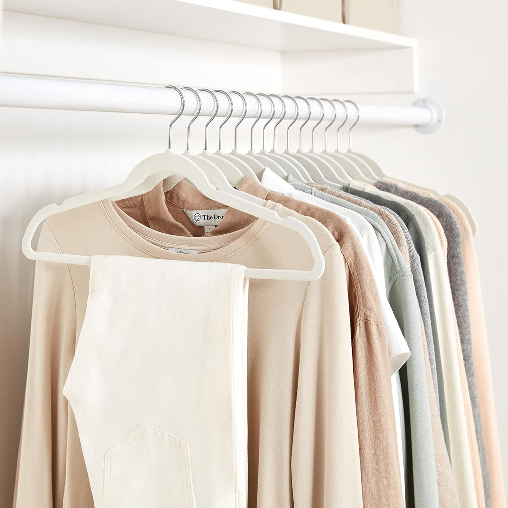 Slim Velvet Non-Slip Space Saving Suit Clothes Hangers for Closet Organization, Ivory/Beige, 100-Pack