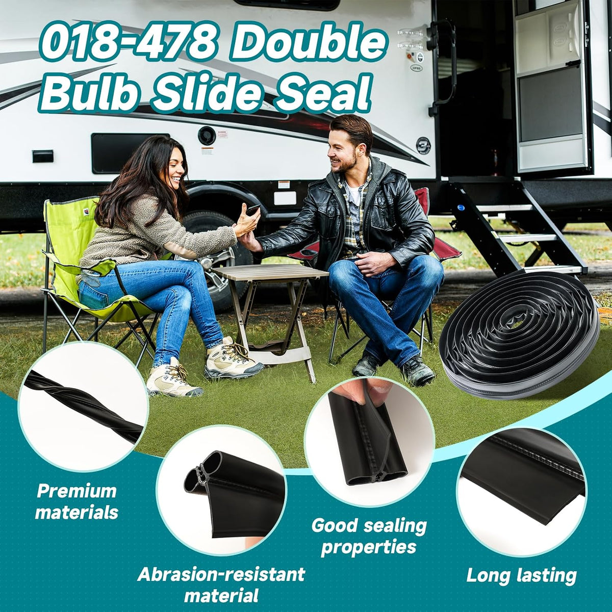018-478 RV Double Bulb Slide Out Seal 2″ x 2.25″ x 28 Feet