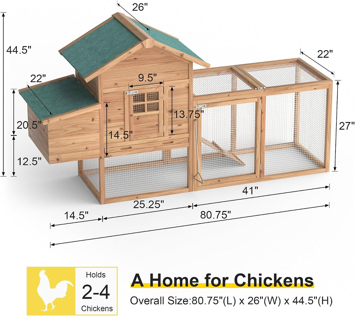 Wooden Chicken Coop for 2-5 Chickens Outdoor Wooden Hen House Poultry Pet Hutch for Backyard Outdoor w/Tray Run Cage