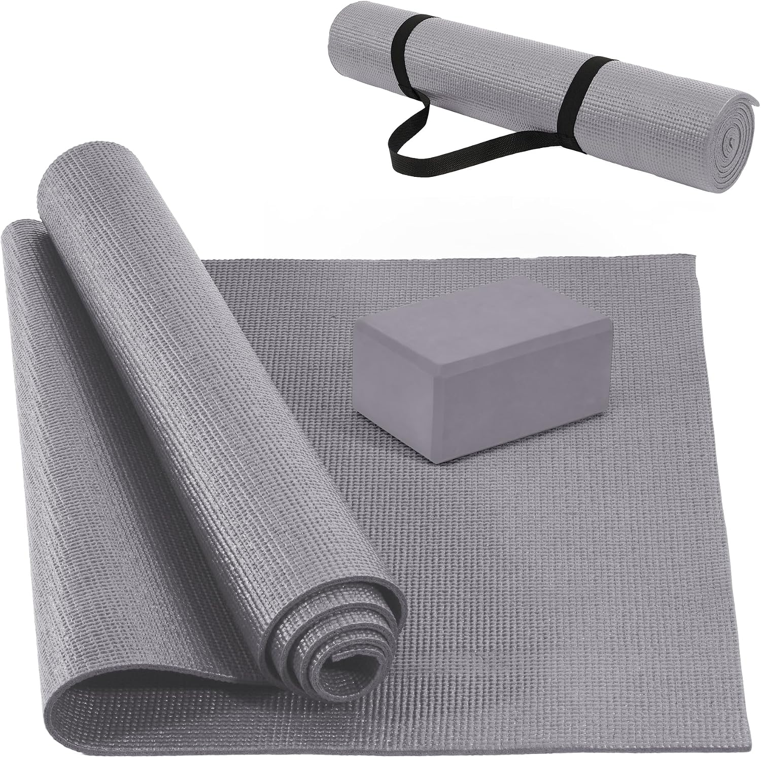Signature Fitness All Purpose 0.25 Inch Thick High Density No Tear Exercise Yoga Mat with Strap & Lightweight