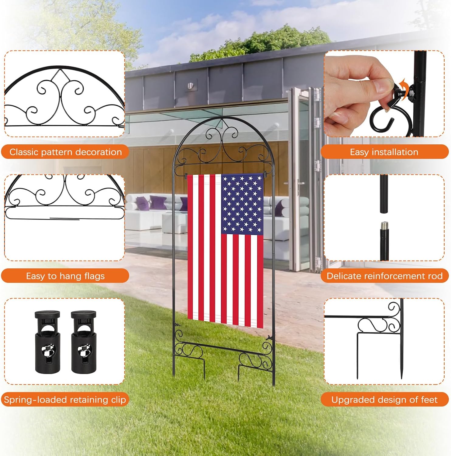 Garden Flag Holder Stand Fits Max 14" x 25" Outside Flags, Black | Yard Flag Holder | Decorative Metal Garden Stakes