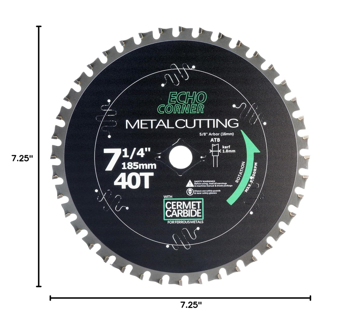 7-1/4 Inch Metal Cutting Circular Saw Blade, Cermet 40T, 5/8" Arbor