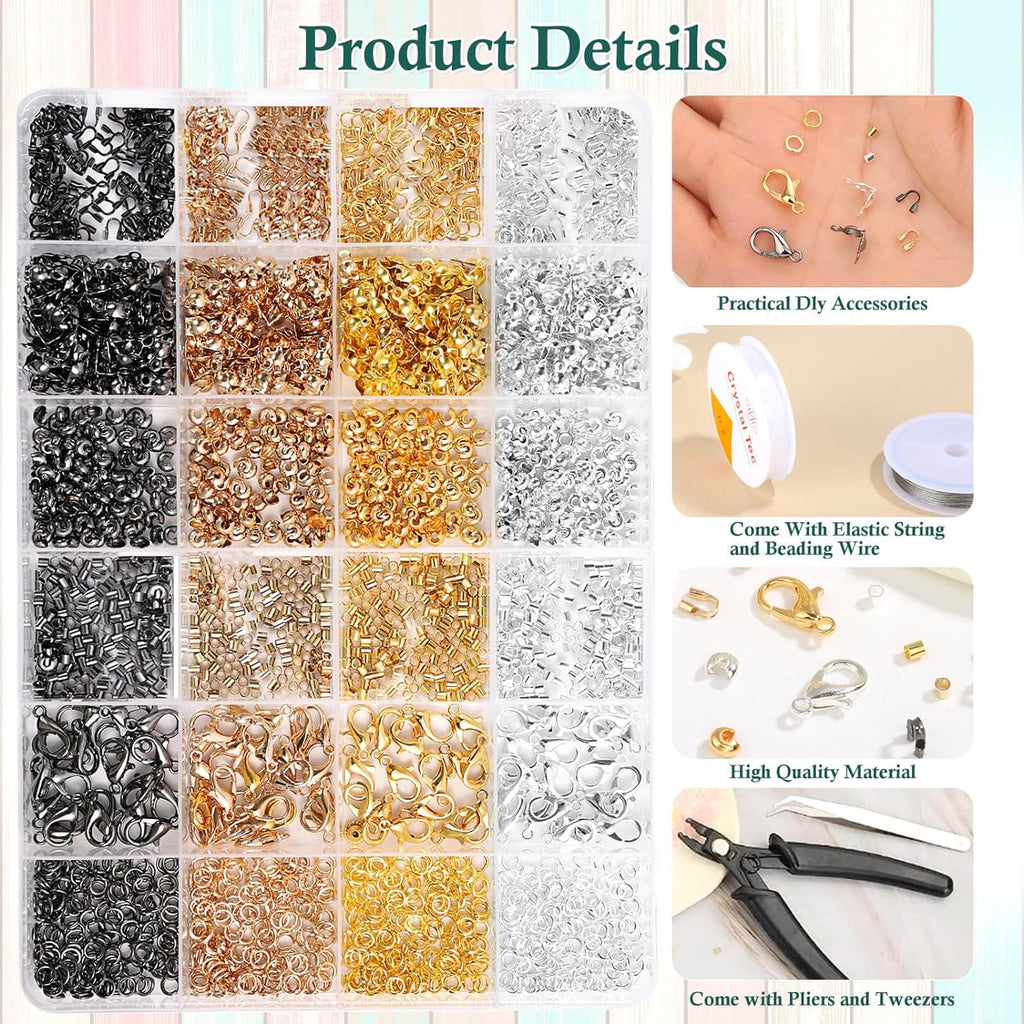 2165 Pcs Crimp Beads for Jewelry Making, Incliding Crimp Bead Covers, Crimp Tubes, Knot Covers, Jump Rings,Wire