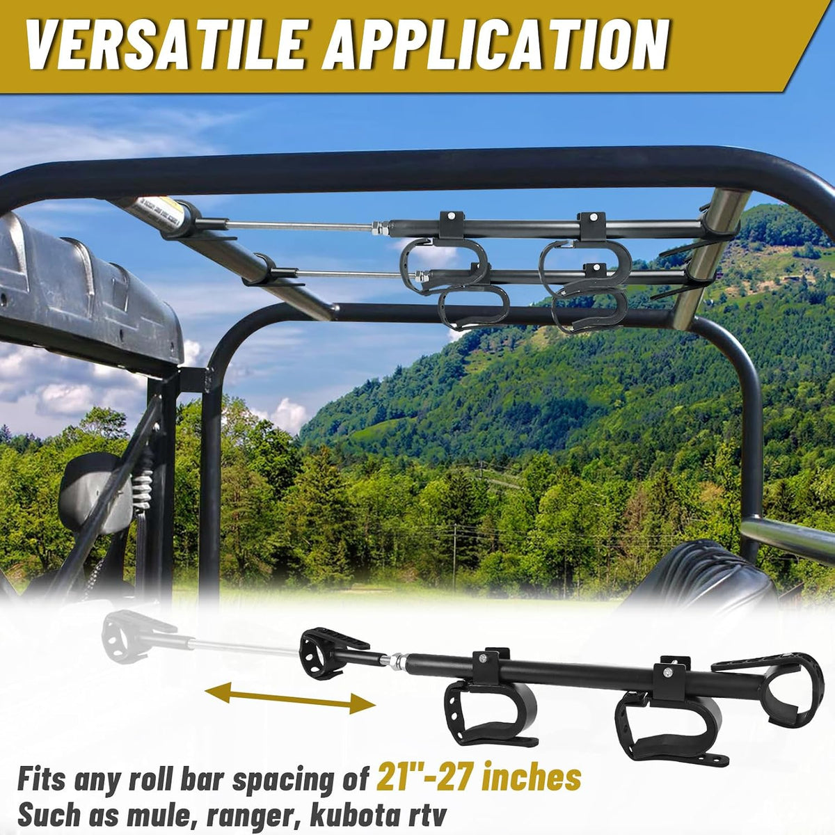 StarknightMT UTV Gun Rack Overhead Holder Adjustable Fits 21"-27" Spacing