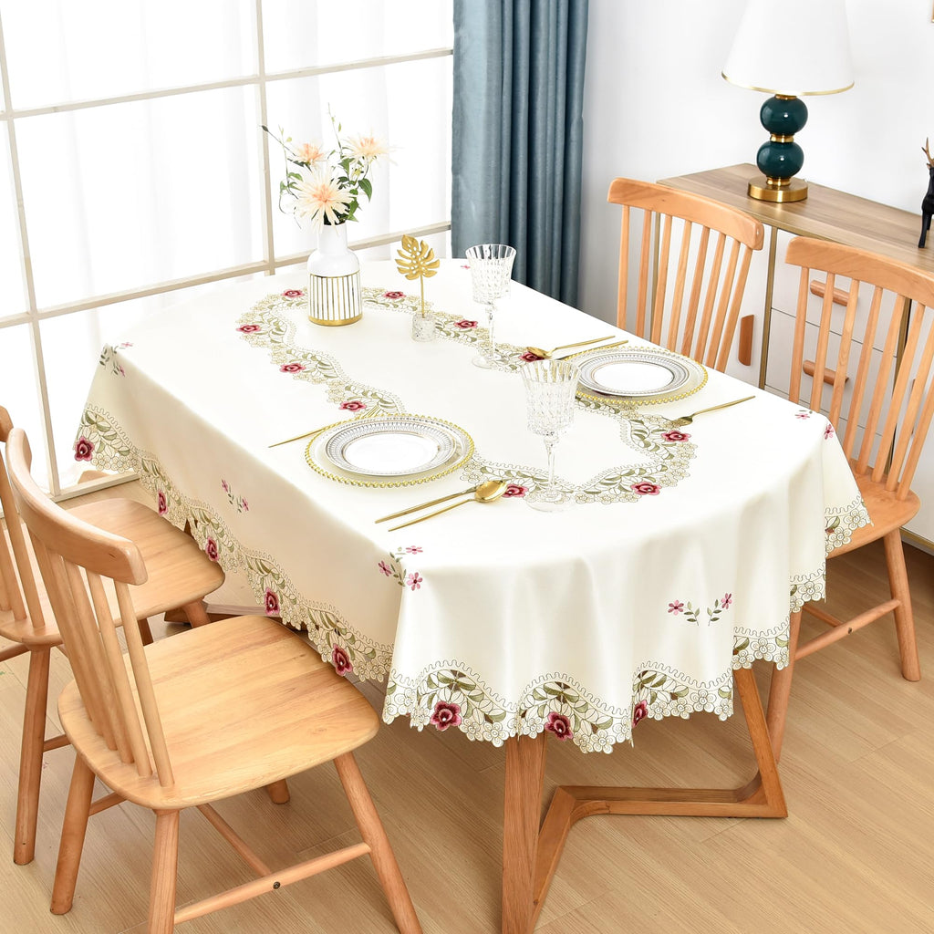 Jacquard Floral Embroidered Oval Tablecloth 60 x 84 inch