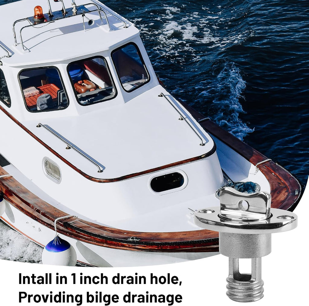 Marine Drain Plug Kit, Stainless Steel Boat Drain Plug, Oval Garboard Transom Boat Plug with Waterproof Seal Ring