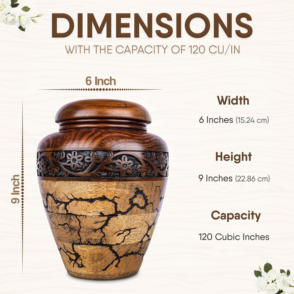 Cremation Urn for Human Ashes Adult Male or Female, Wooden Urn, Hand Carved Memorial, Large Adult Urn, Burial Urn