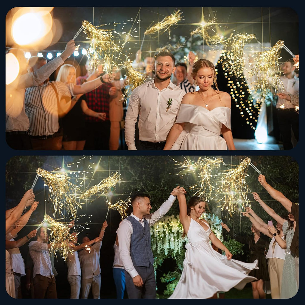 24 Pcs Lighted Wedding Wands LED Tinsel Wedding Light up Wands Streamers Sparklers Send Off and Exits Props Birthday