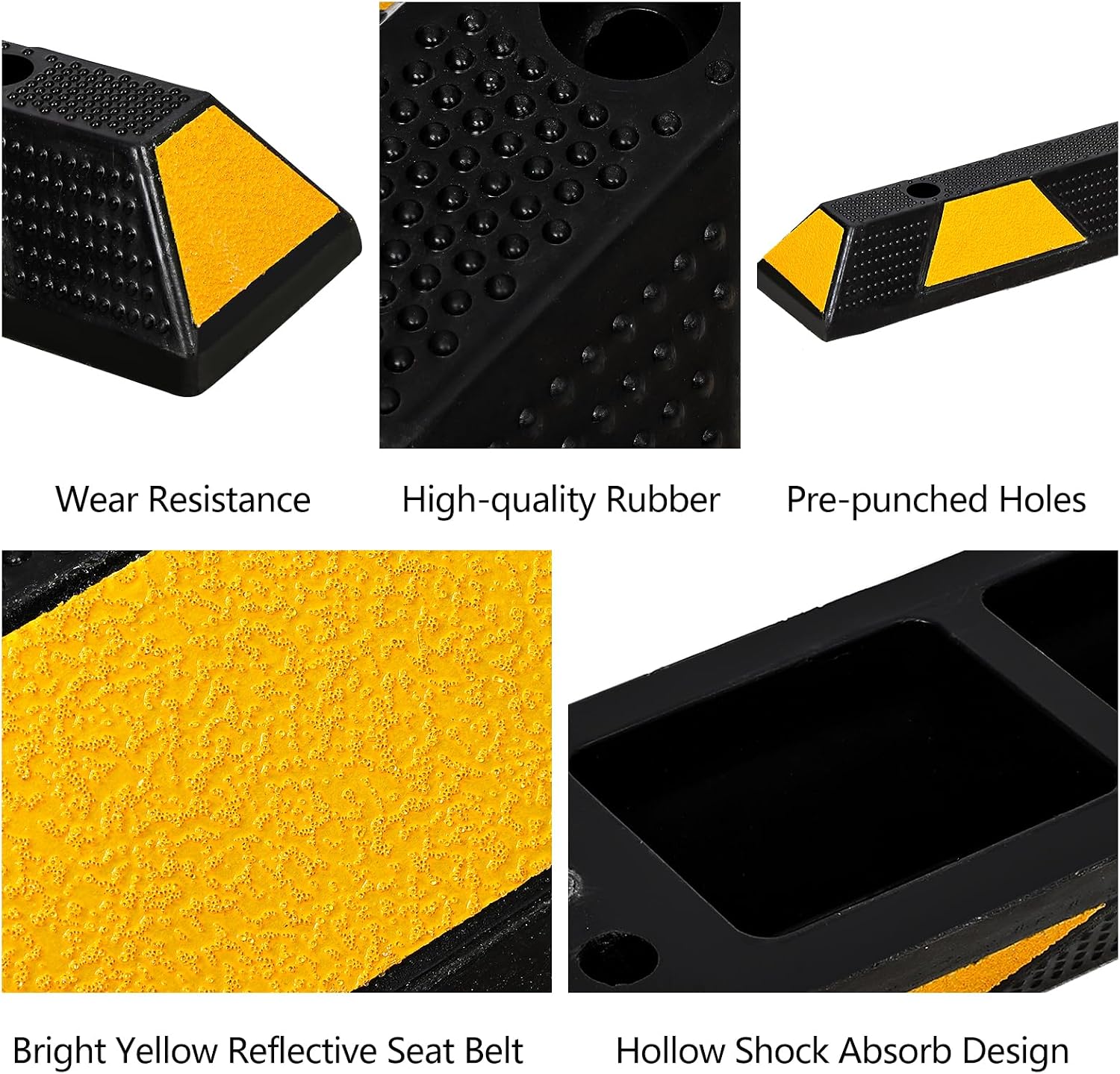 2-Pack Heavy Duty Rubber Parking Curb 72 Inch, 55000 LBS Capacity Parking Stopper for Garage with Reflective Stripes