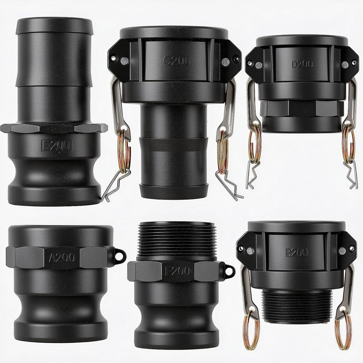 Pelopy 6 Pcs 2 Inch Black Polypropylene Camlock Fittings, Types ABCDEF