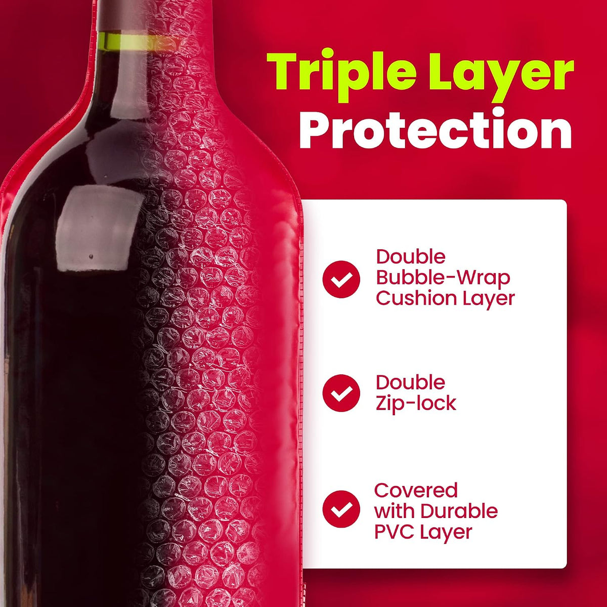 Reusable Wine Protector Travel Bag by Bottle Shield (6-pack) - Unbreakable Bottle Shipping Sleeve, Leak Proof &