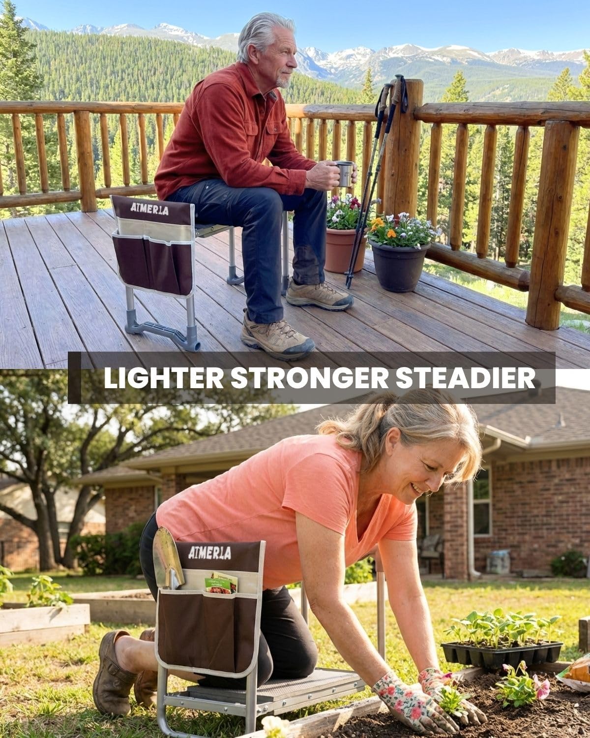 Foldable Garden Kneeler Seat Heavy Duty [Upgraded Widened Thick Kneeling Pad] Garden Stool with Large Garden Tool