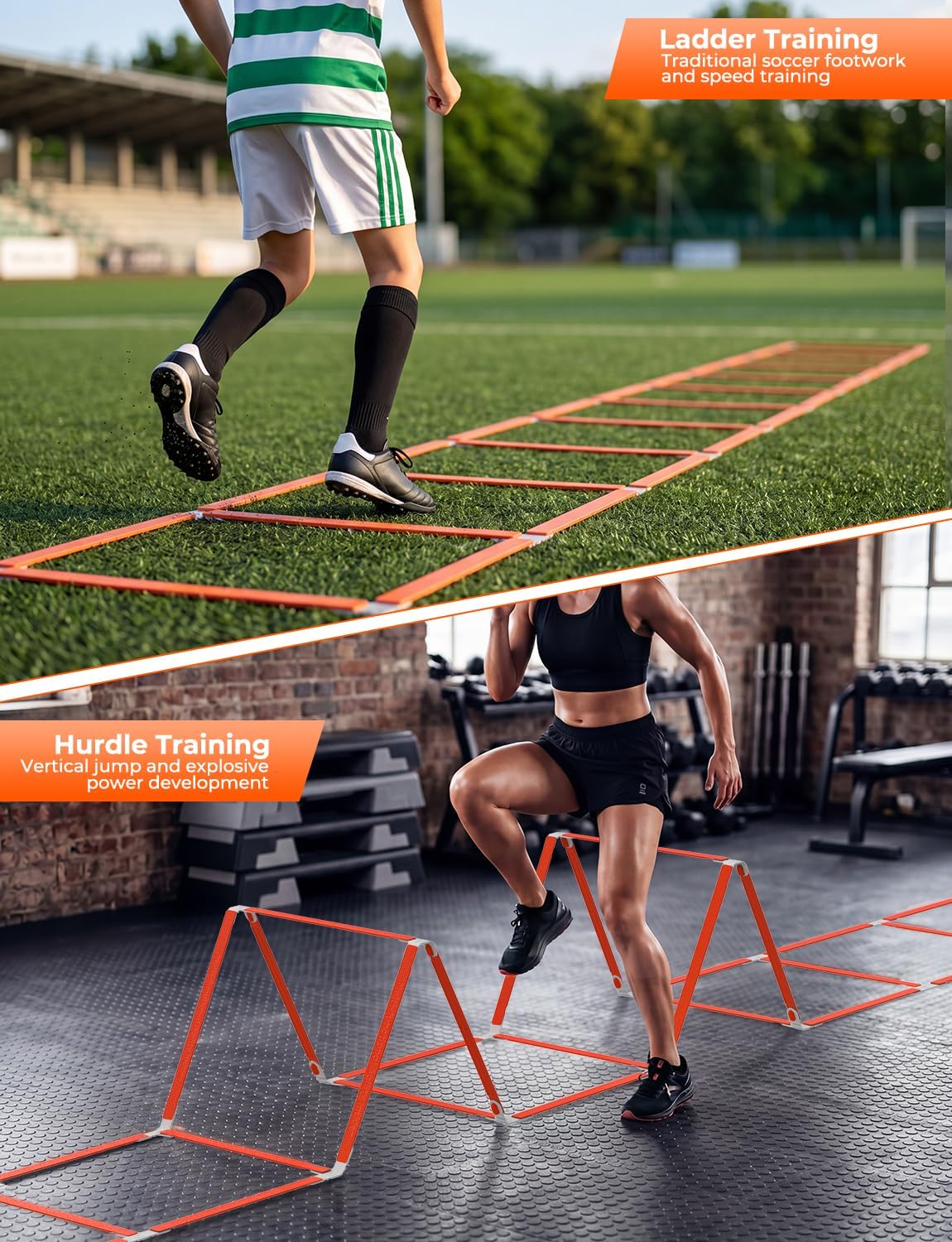 Tangle-Free Agility Ladder Hurdles, 15ft 11 Rungs | 3-in-1 Speed Training Hurdles Set, Footwork Drills for Football