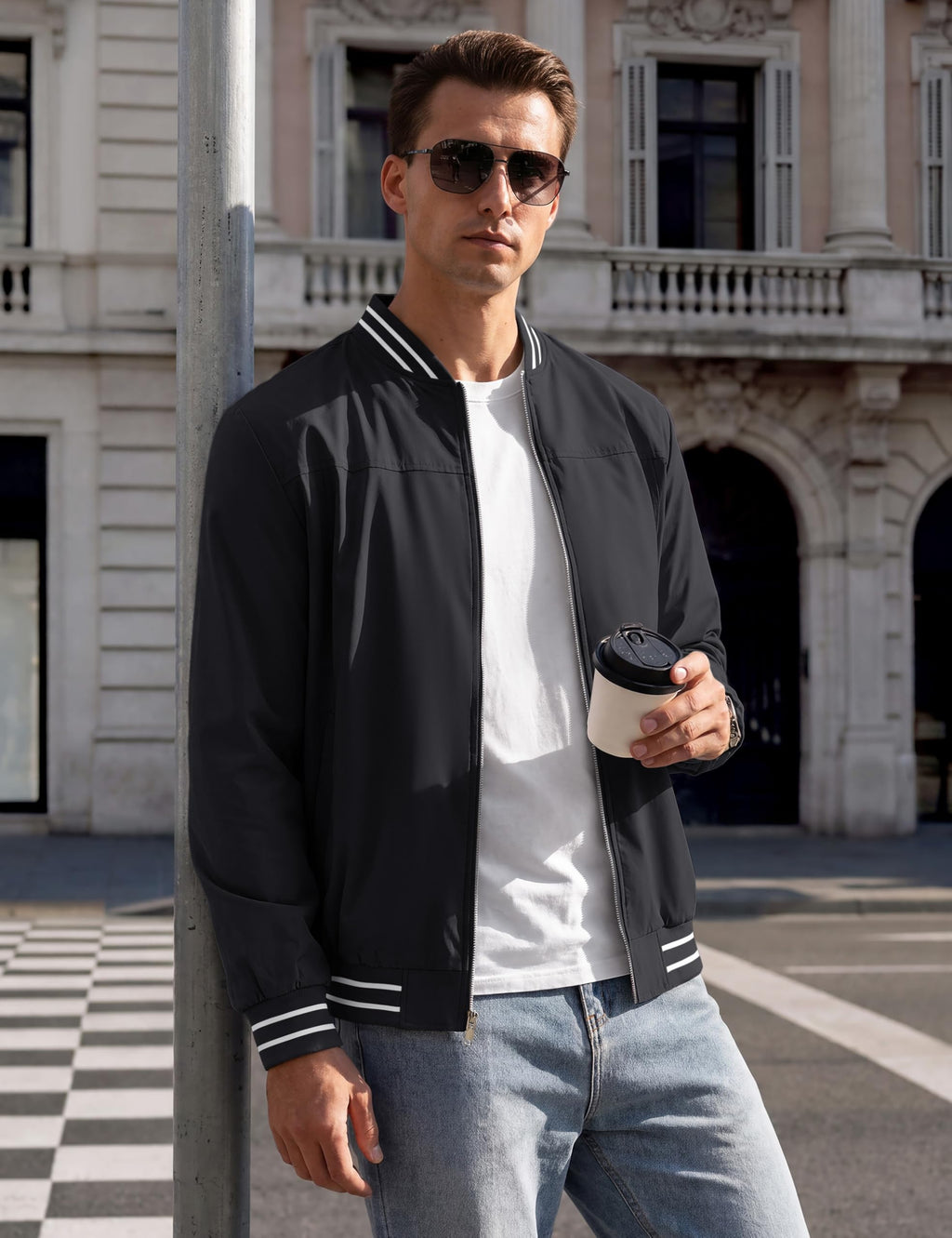 Mens Lightweight Coat Bomber Jacket Casual Spring Fall Outdoor