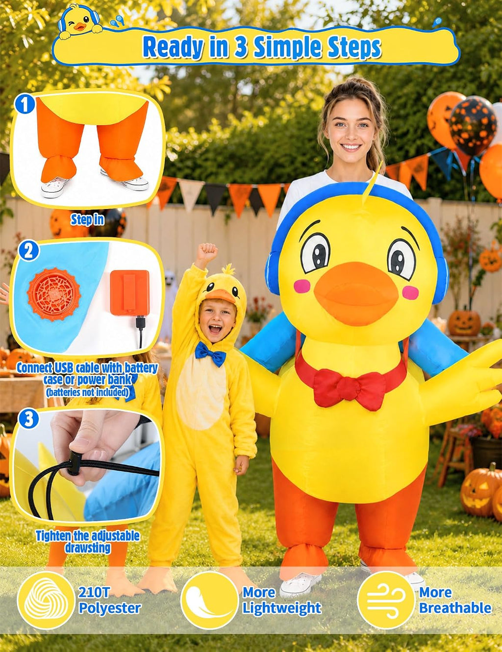 Inflatable Duck Costume for Adult Halloween, Blow Up Ride on Yellow Ducky Costume for Men Women, Funny Animal Outfit