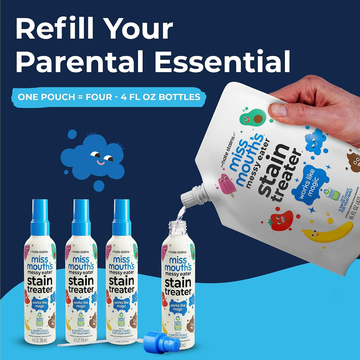 Messy Eater Refill, Laundry Stain Remover, 16 Oz Pouch