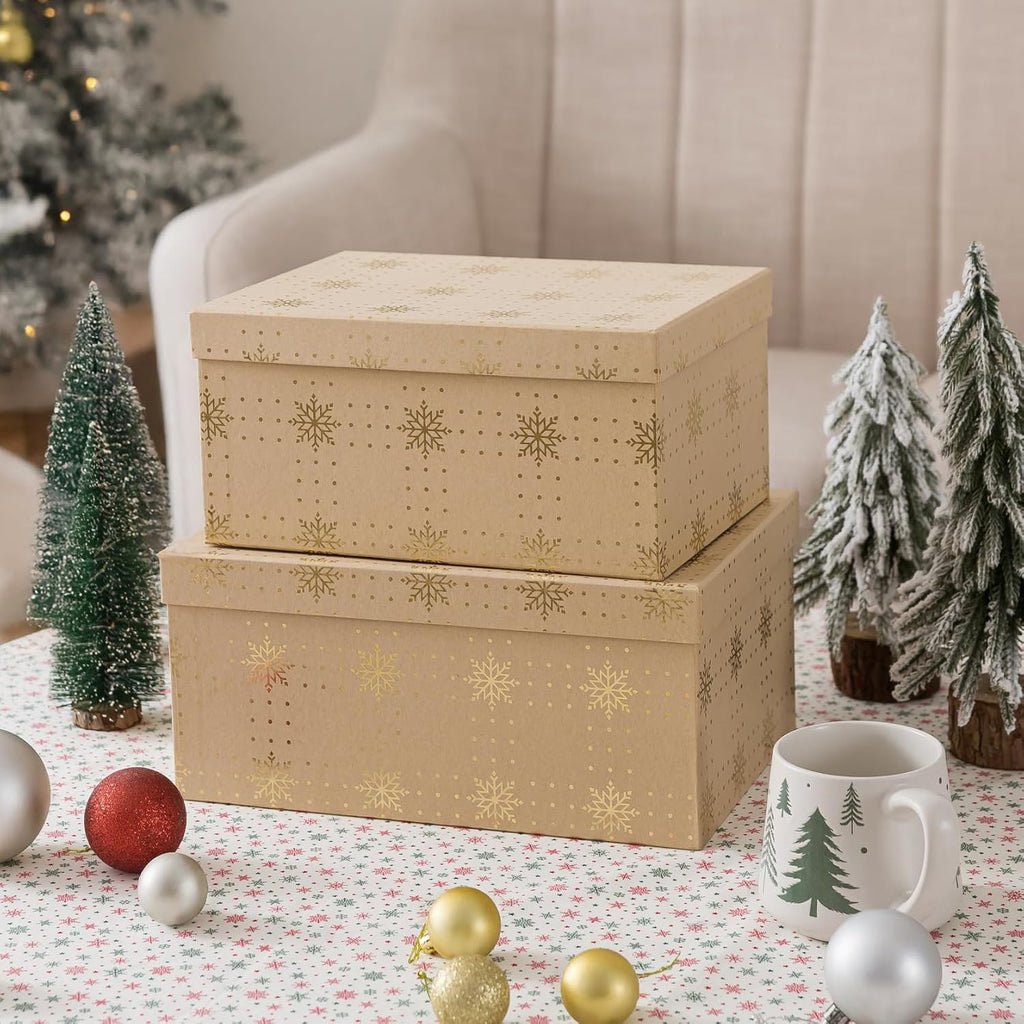 Large Christmas Nesting Gift Boxes with Lids, Set of 2, Kraft