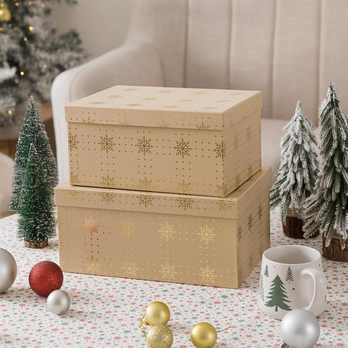 Large Christmas Nesting Gift Boxes with Lids, Set of 2, Kraft