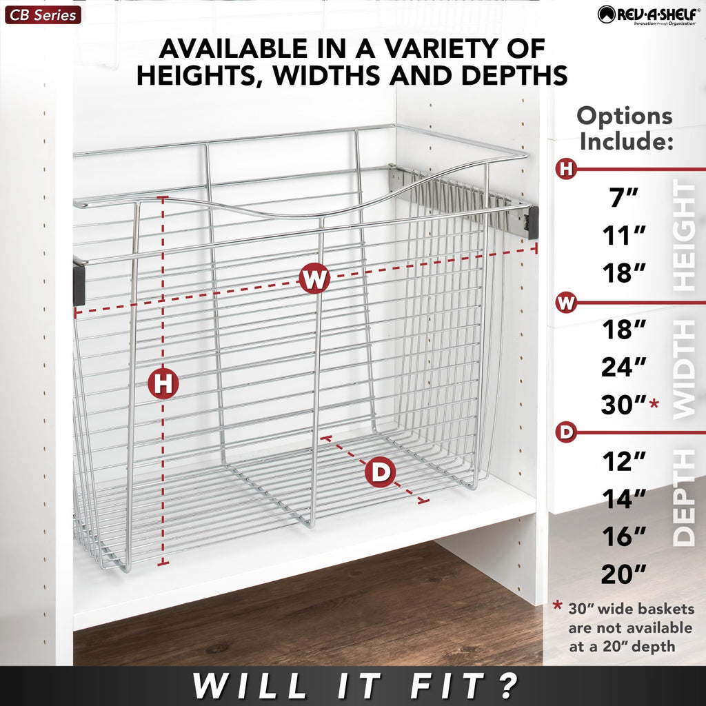 Chrome 24" Wire Pullout Basket for 14" Deep Closet - 11" H
