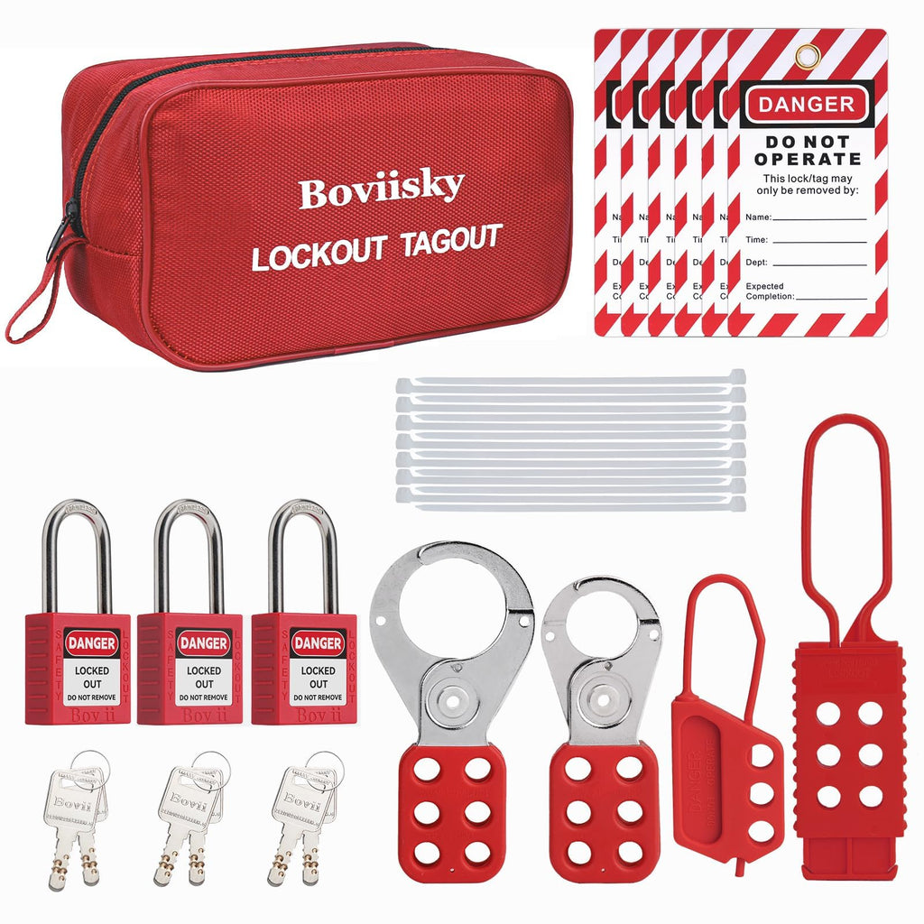 Electrical Lockout Tagout Kit, 3 Keyed Different Safety Padlocks