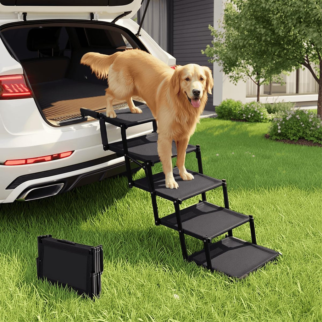 Foldable Dog Stairs for Large Dogs - Extra Wide Pet Ramp for Cars, SUV, Non-Slip Surface, Supports Up to 250 Lbs, 5