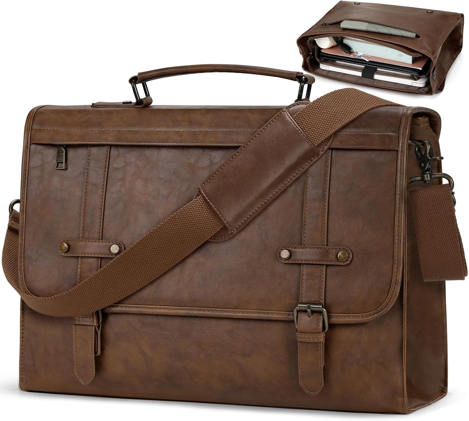 Mens Messenger Bag 17 Inch Waterproof Vintage Leather Laptop Briefcase Large Computer Laptop Bag Satchel Bag Retro