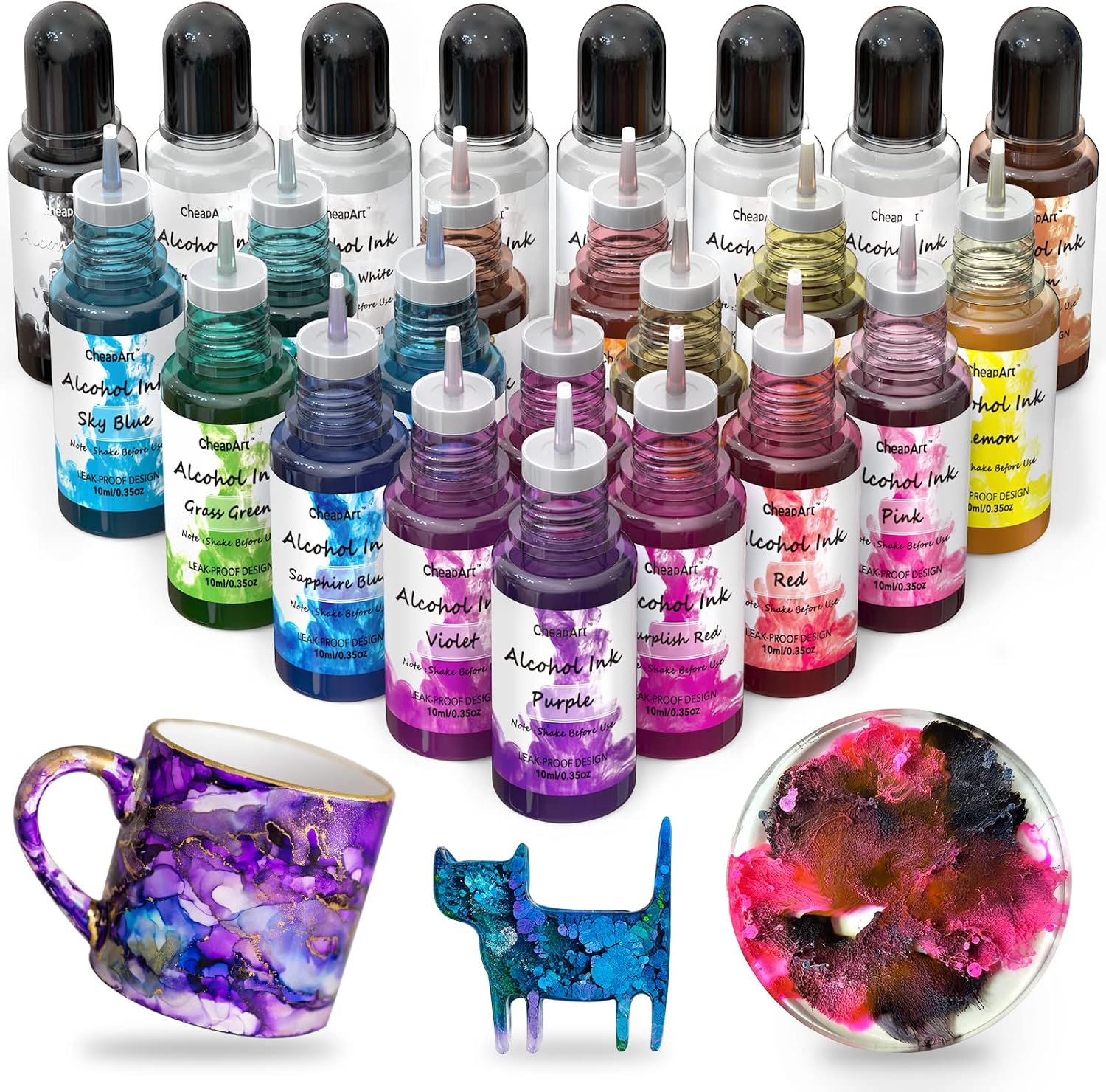 Alcohol Ink Set 24 Vibrant Colors(Each 0.35oz), Paint Resin Dye | Concentrated Fast Drying Pigment, Alcohol-Based
