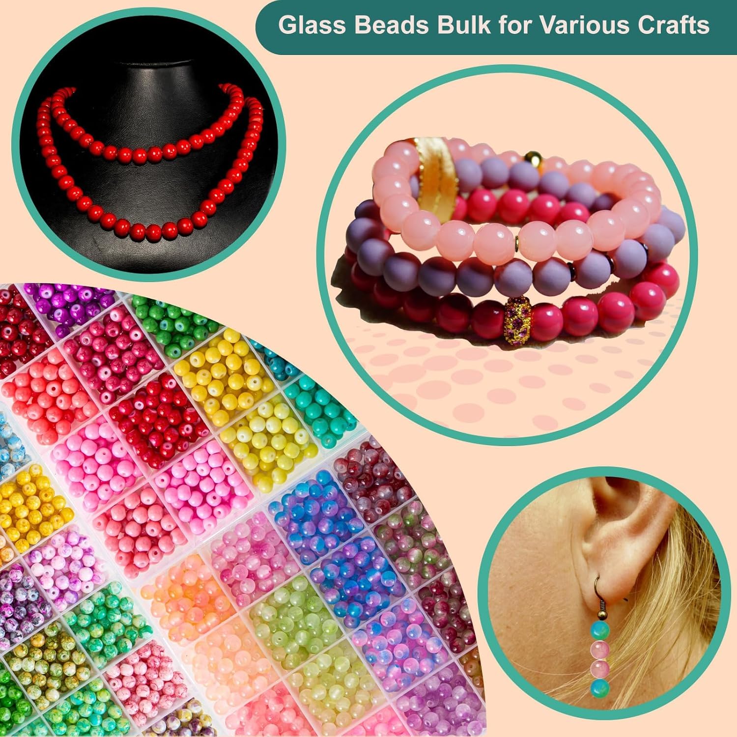 6MM Glass Beads Kit for Jewelry Making - 3 Box Set 72 Colors, 3000pcs Round Colorful Beads for DIY, Beads for