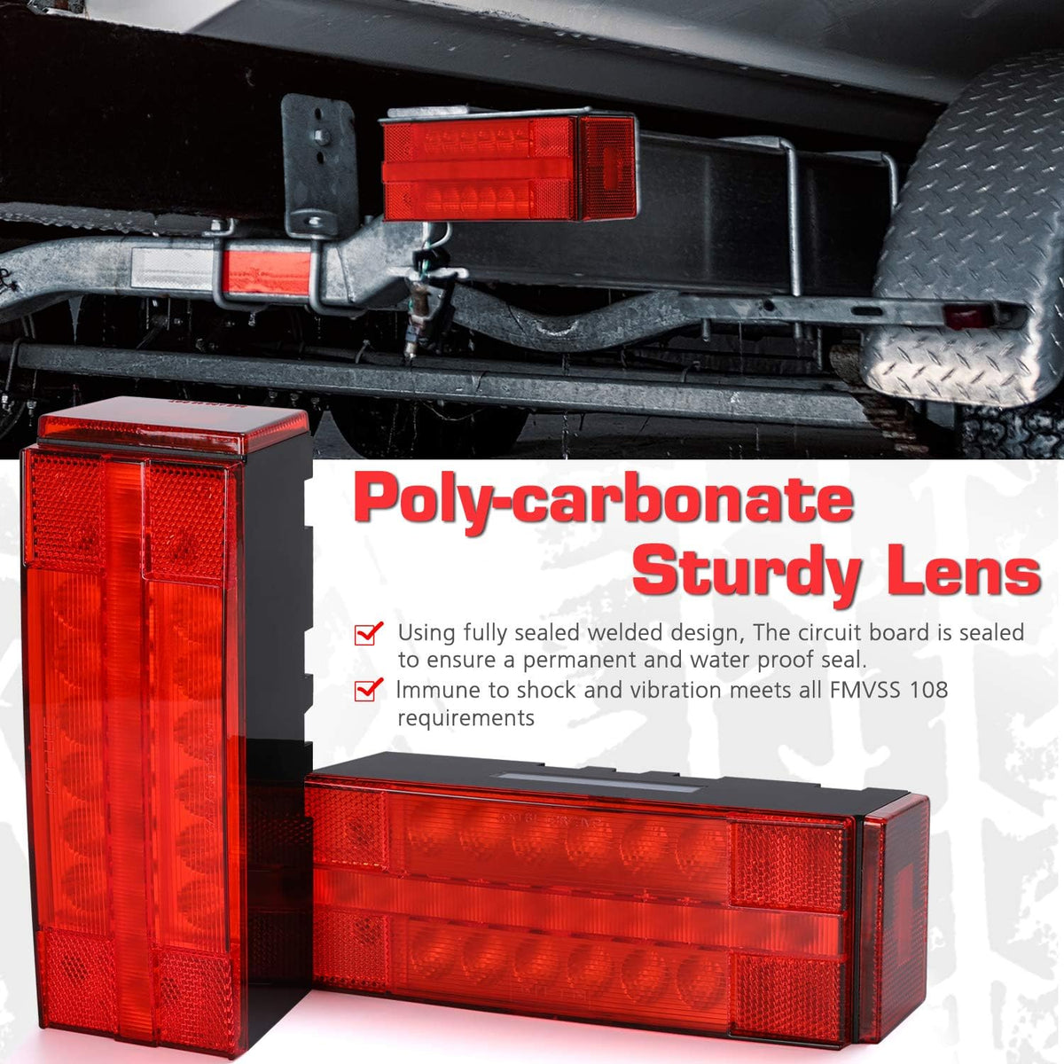 12V LED Submersible Low Profile Rectangular Trailer Light Kit