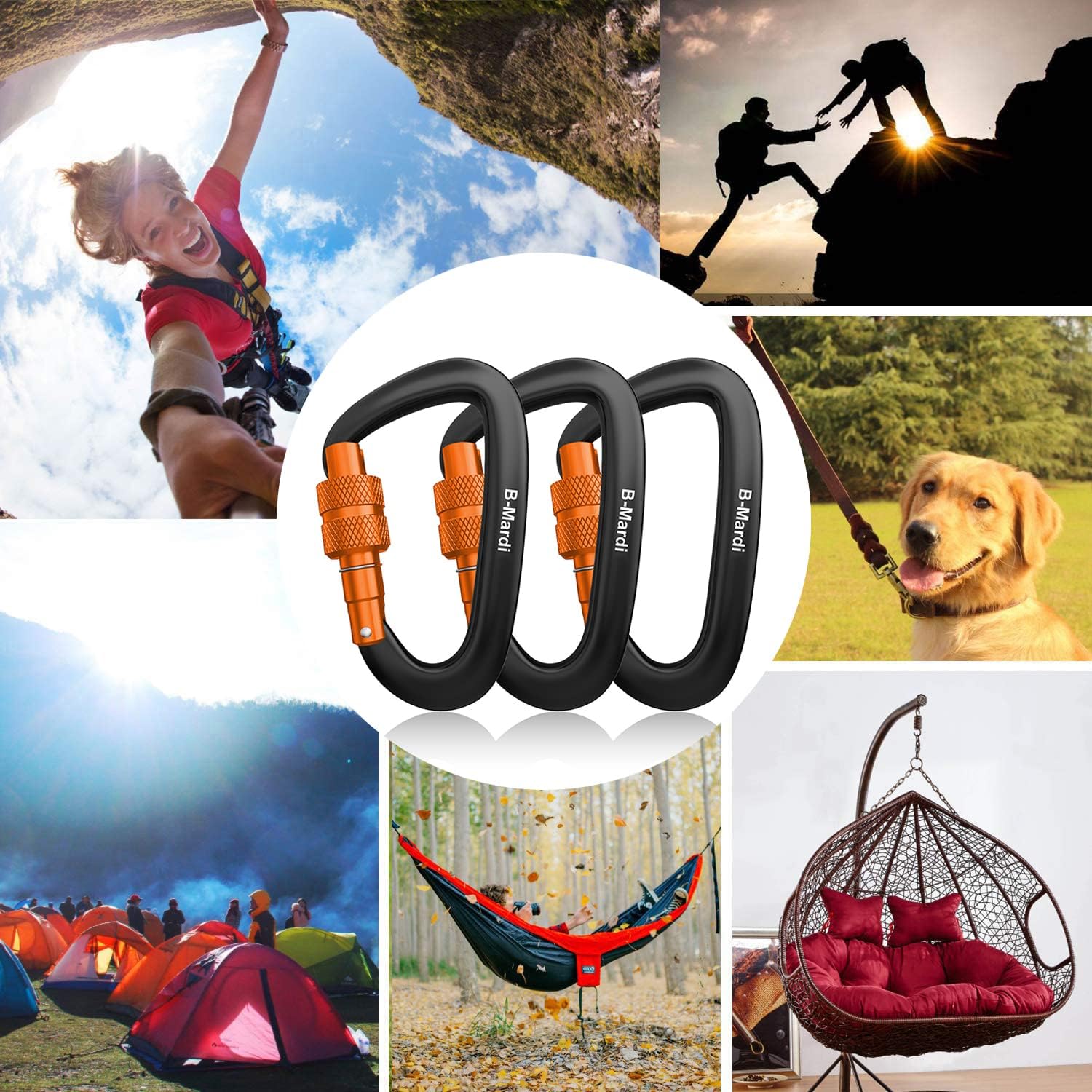 Carabiner Clips Heavy Duty 12kN (2697 lbs)-Lightweight Locking Carabiners for Camping, Hiking, Hammock, Dog Leash