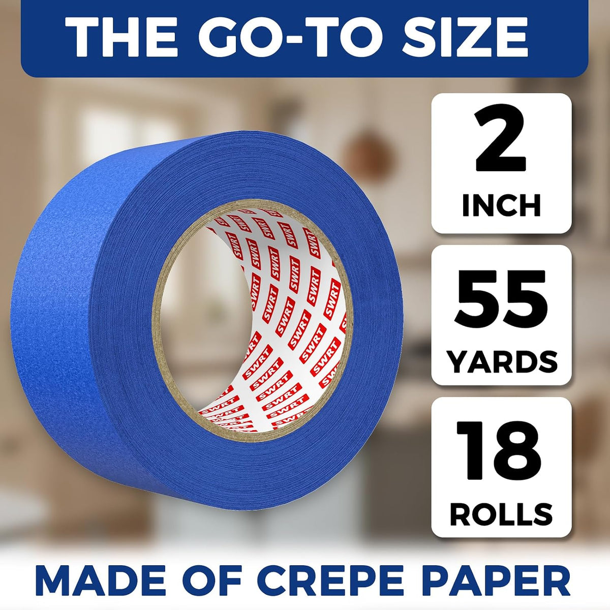 Blue Painters Tape 2 Inch Wide – 18 Rolls x 55 Yards (990 Total Yards), Clean Removal Masking Tape for Sharp Paint
