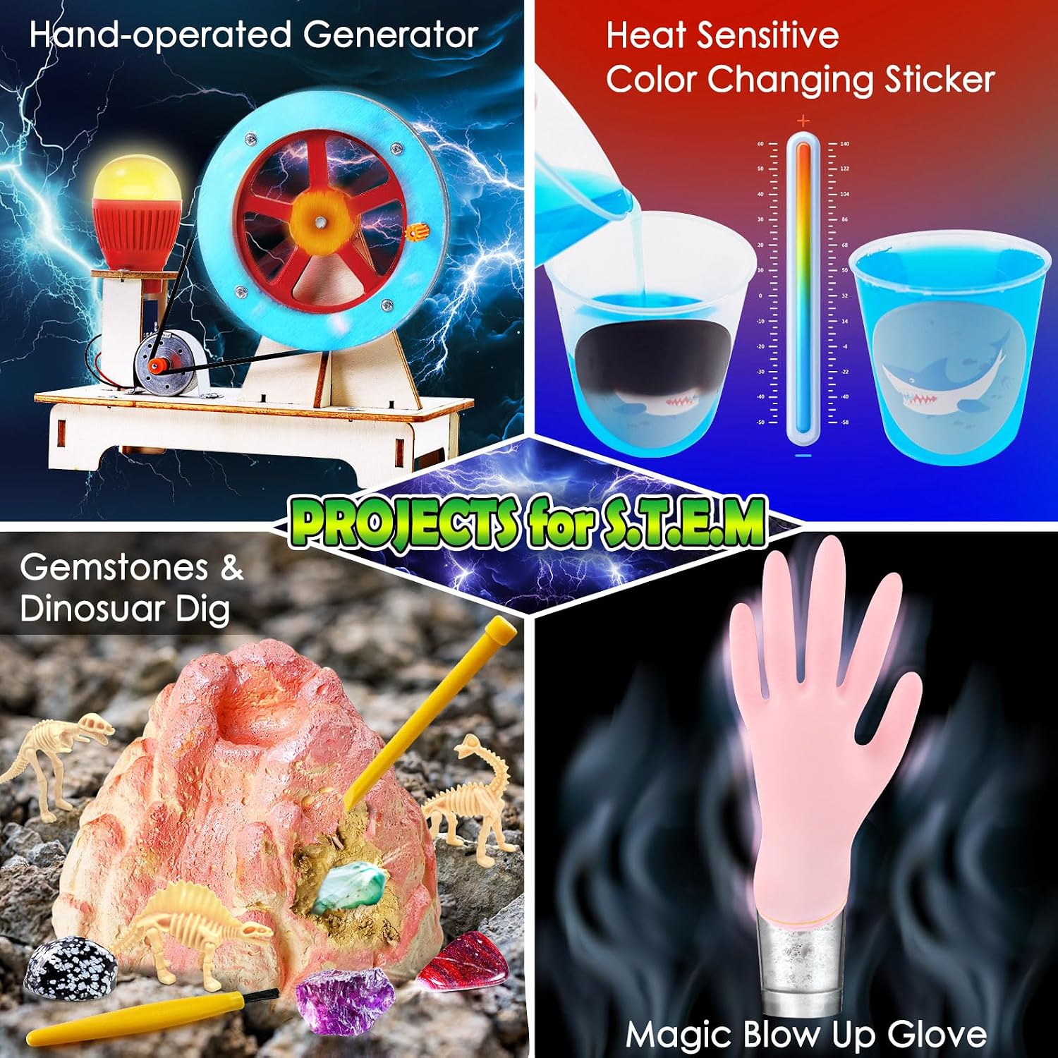 260+ Experiments Science Kits for Kids, S.T.E.M Science Projects | Dig Volcano Gemstones Crystal Making Soap bouncy
