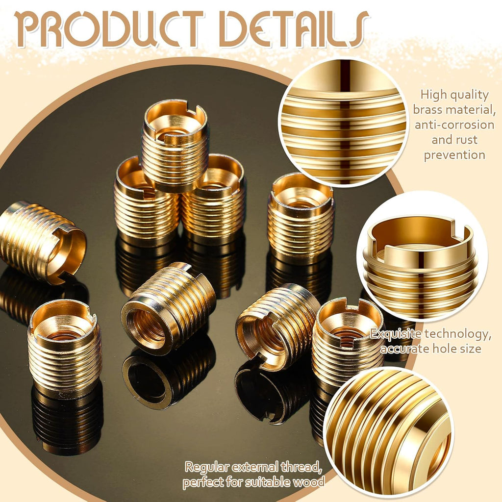 10 Pcs LEIFIDE 20 Pcs Brass Threaded Inserts 3/8-16 Wood Tap Handle 0.625''