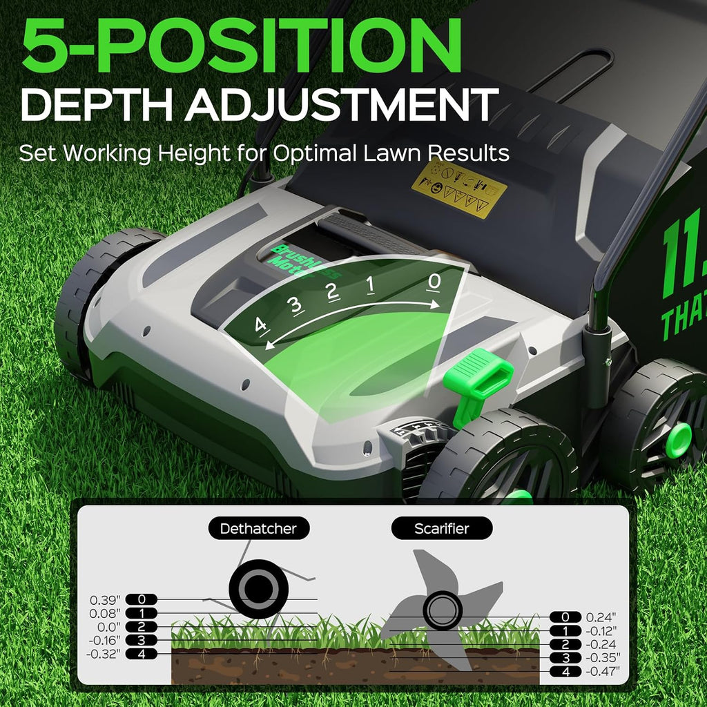 14-Inch 13.5 Amp 2-in-1 Electric Dethatcher and Scarifier with 11.5-Gallon Collection Bag, Lawn Dethatcher with